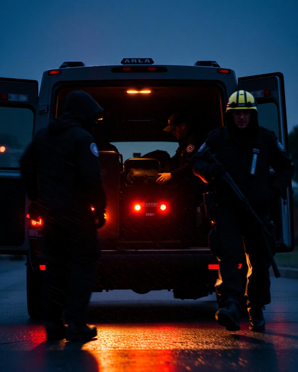Equipo de emergencias descargando material